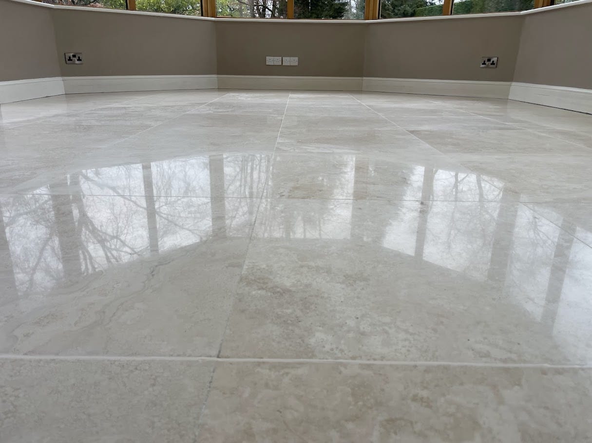 After Travertine polishing Manchester A travertine floor restored in Stockport manchester