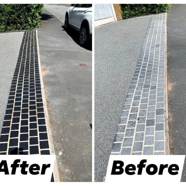 HR Colour Enhancer on Black Limestone cobble setts on a driveway.
