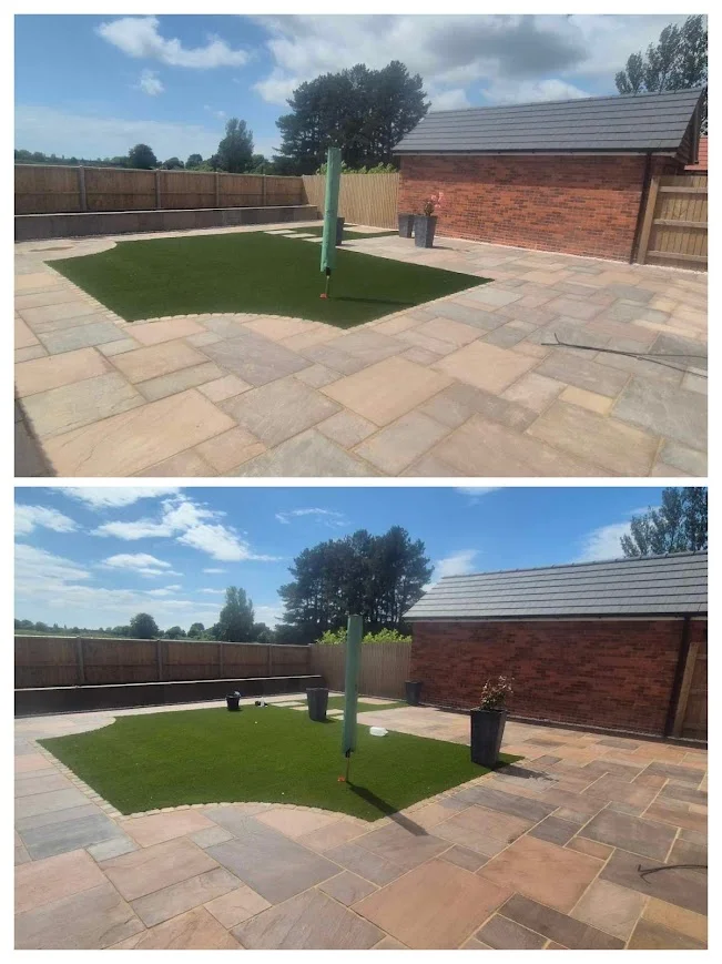 HR Colour Enhnacer - before and after sandstone patio • Stone floor restoration, Manchester | Hardfloor Restoration Kandla Grey - After Colour Enhnacer