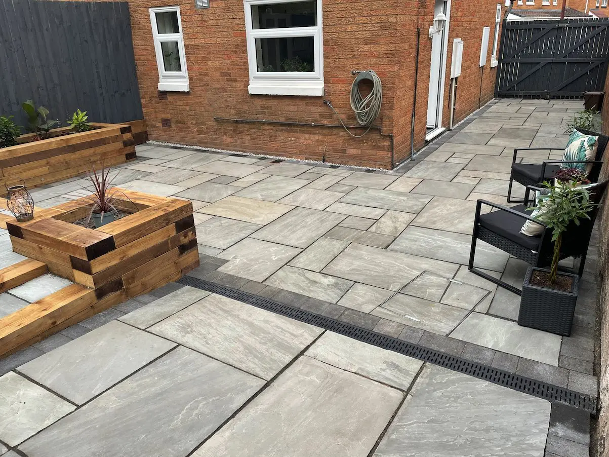 Sandstone kandla grey patio • Stone floor restoration, Manchester | Hardfloor Restoration Kandla grey sandstone patio.
