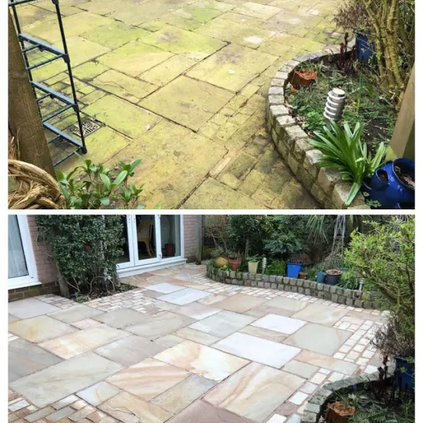 Before-and-after image showcasing the remarkable transformation with Total Power Clean. From ordinary to extraordinary, witness the magic of a revitalized and gleaming surface, thanks to the power of Total Power Clean part od the Sandstone care range.