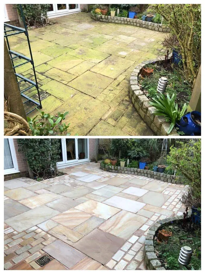 Before-and-after image showcasing the remarkable transformation with Total Power Clean. From ordinary to extraordinary, witness the magic of a revitalized and gleaming surface, thanks to the power of Total Power Clean part od the Sandstone care range.