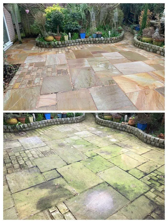 professional Patio Cleaner, before and after of Algae remover HR Total Power Clean • Stone floor restoration, Manchester | Hardfloor Restoration professional Patio Cleaner, algae remover on patio, algae cleaner, foe patio cleaning this is our best patio cleaner Manchester