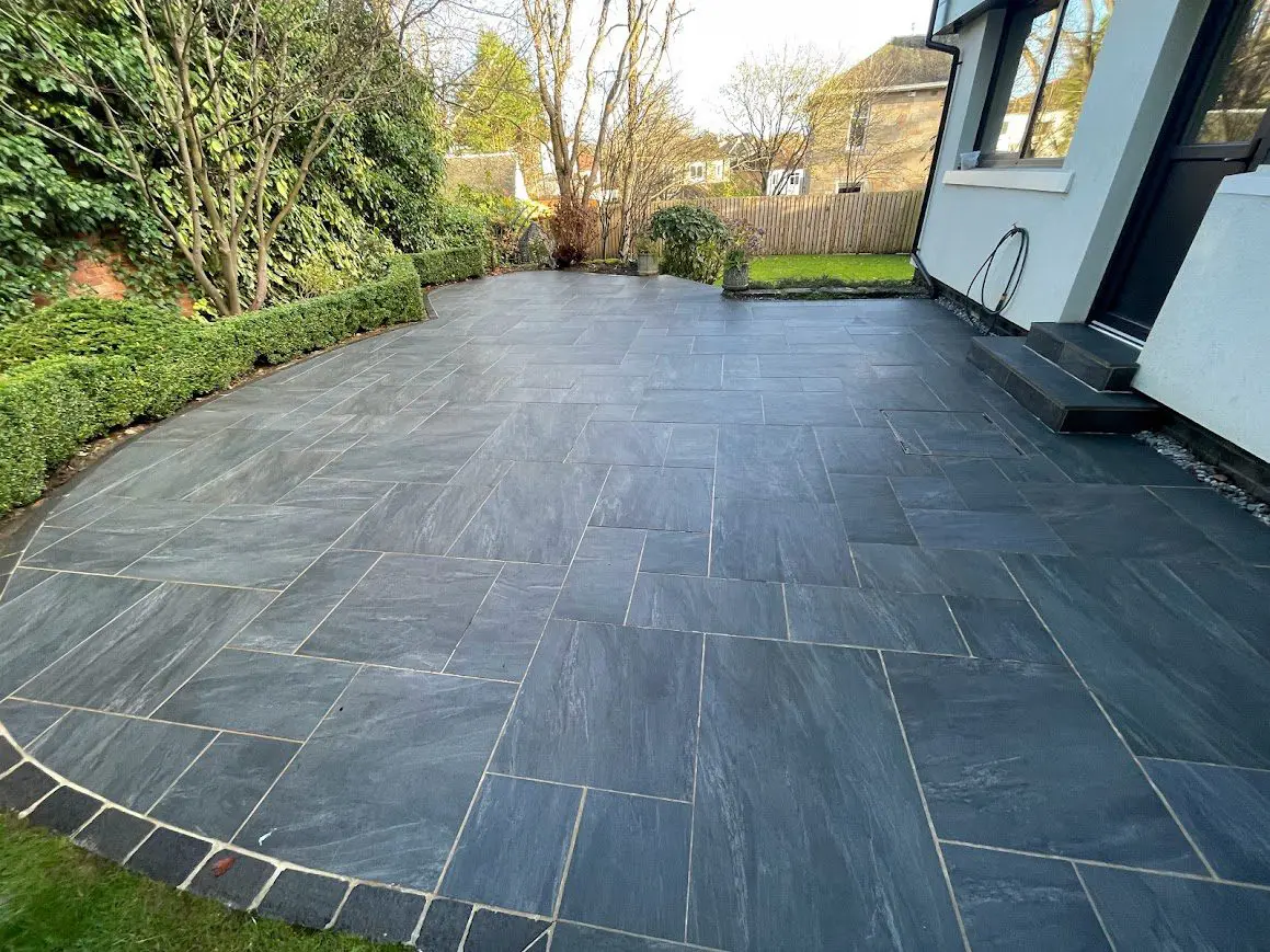 Porcelain patio revitalized post-sealing with HR Total Finish Matt, displaying a subtle yet noticeable enhancement in tone.