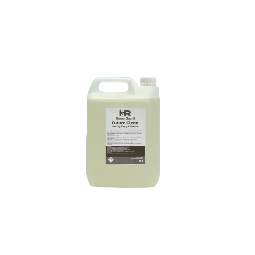 this is a bottle of HR Future Clean, a cleaning solution for limestone cleaning, HR Future Clean will deep clean stain, dirt and grime from limestone tiles.