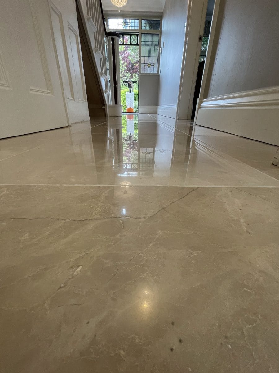 Marble floor holes repaired and cracks filled and polished leaving a stunning high polished to this amazing marble floor 