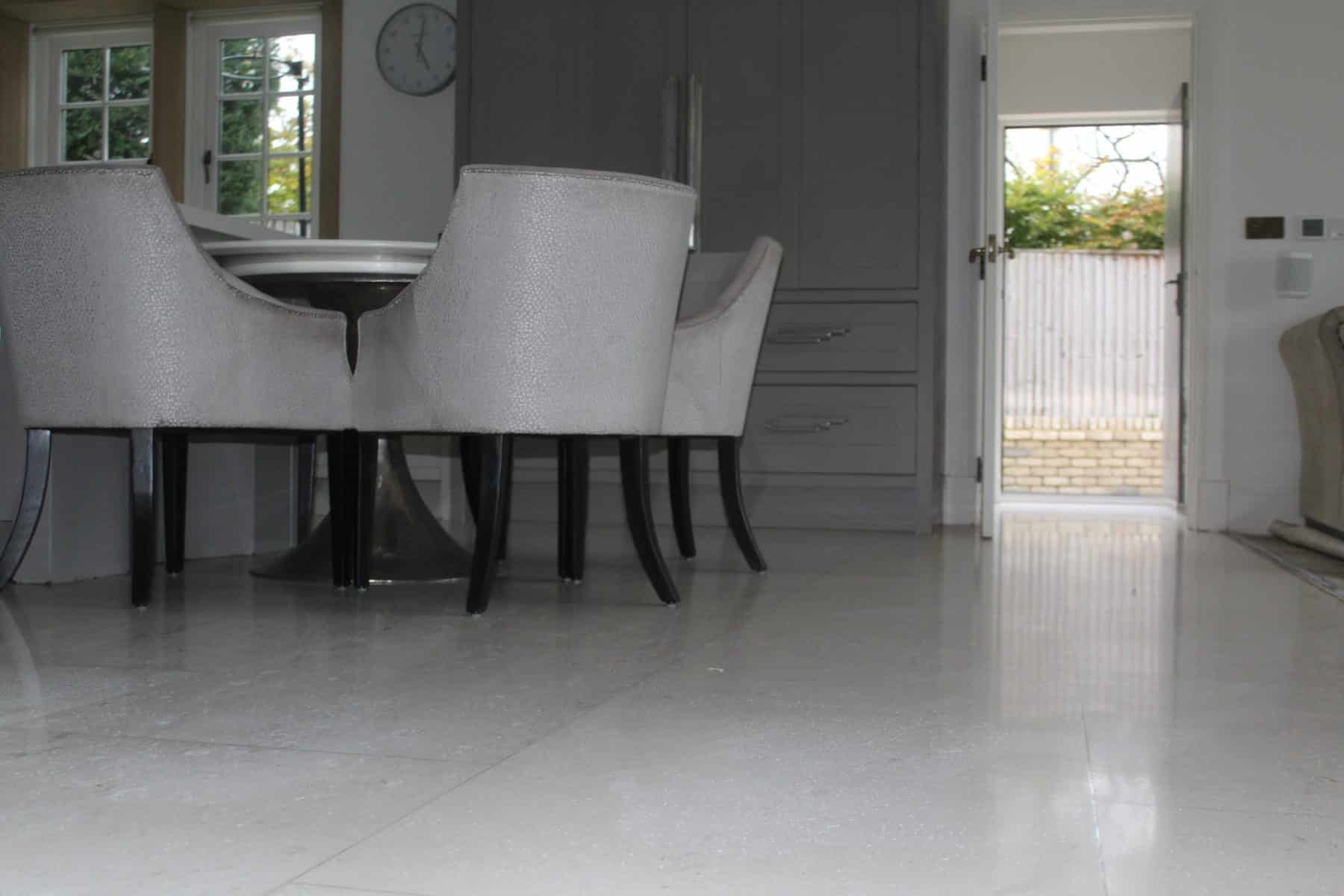Travertine floor after professional refinishing and restoration