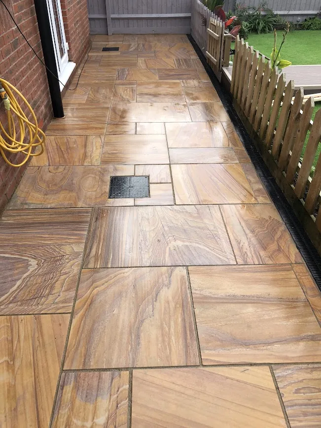Indian sandstone patio after cleaning