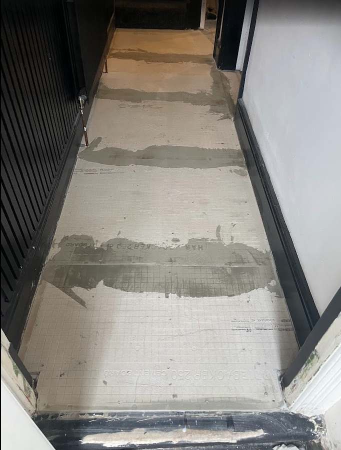 Hallway before modern Victorian-style floor tiles were fitted