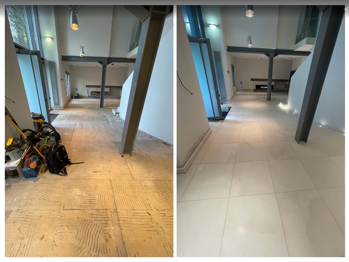 Before and after professional floor tiling in Manchester