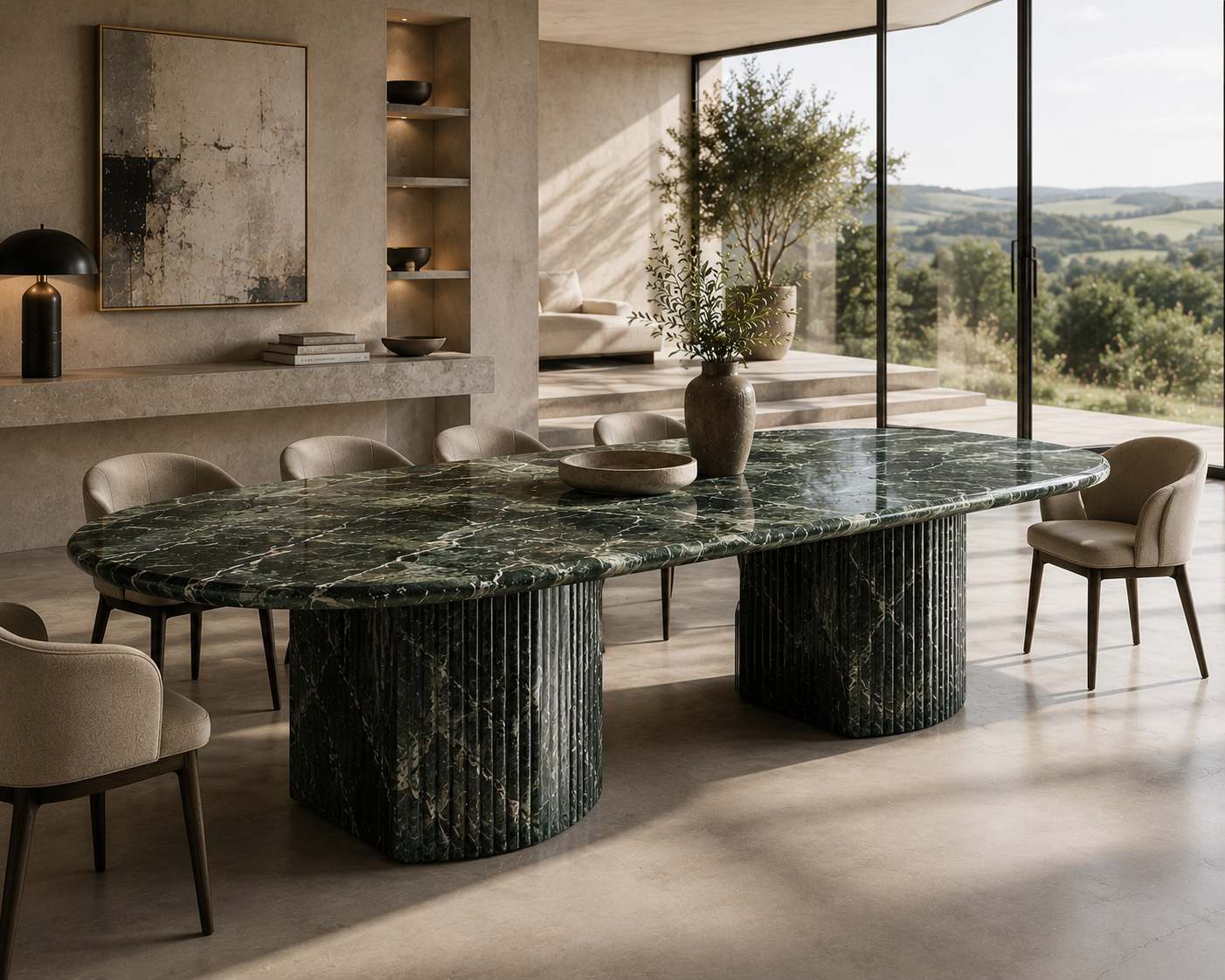 Bespoke green marble dining table
