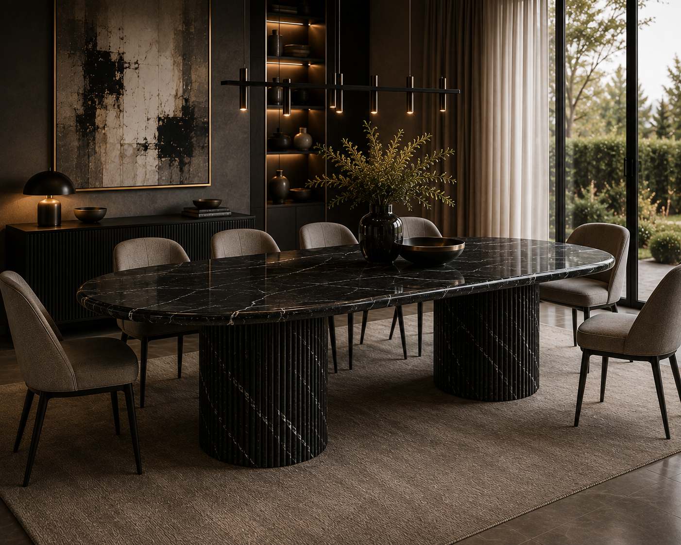 Bespoke Nero oval marble dining table