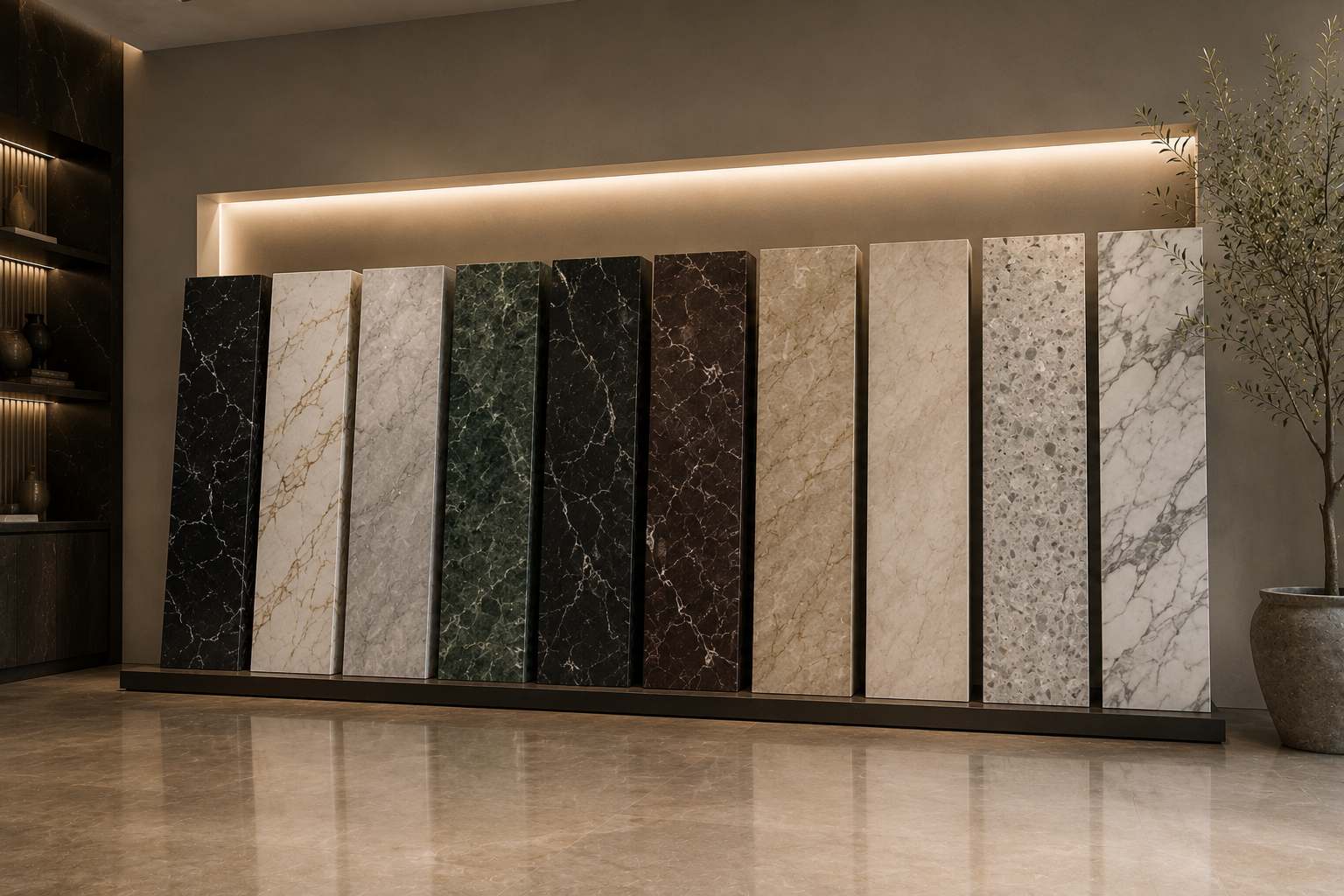 Selection of marble and natural stone for bespoke dining tables