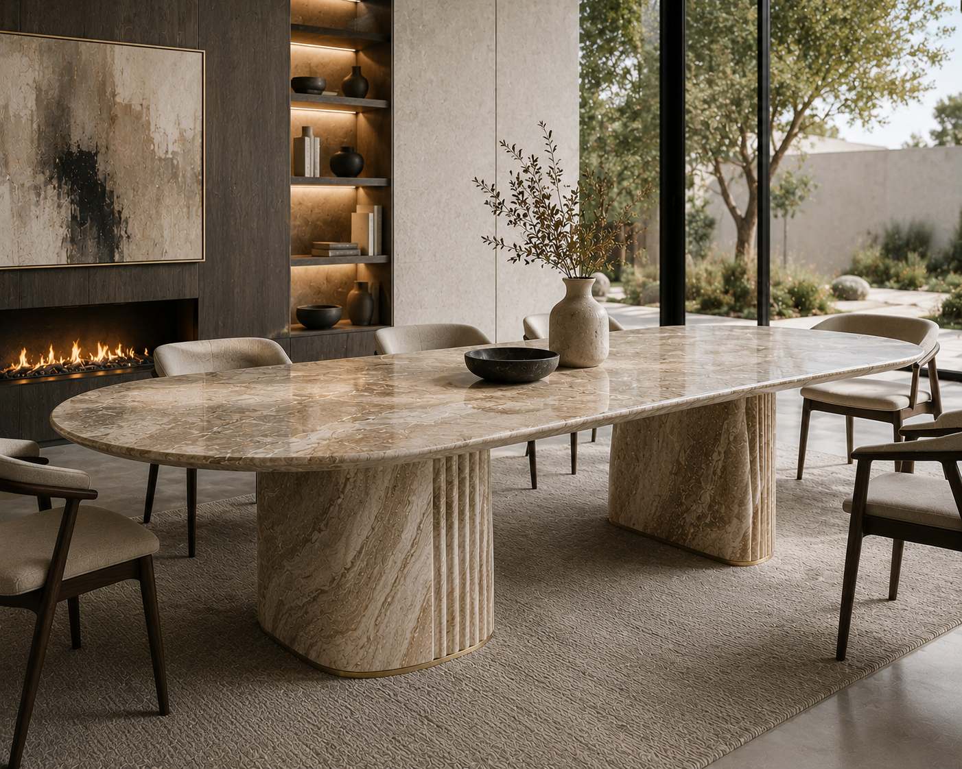 Bespoke travertine dining table