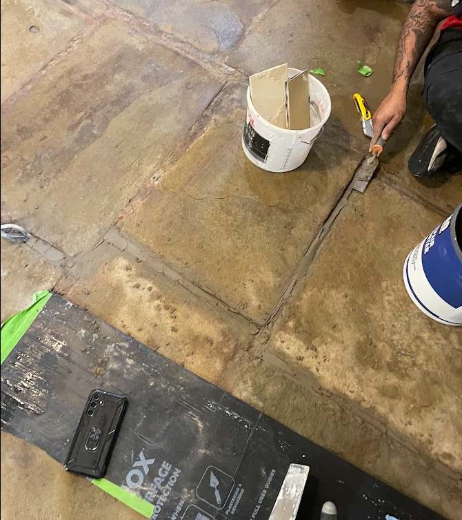 York stone floor fitting and joint detailing